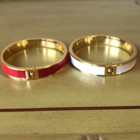 NWOT Talbots TWO Enamel Bangle Bracelets, One Red, One White, w/Gold Finish - Picture 4 of 7